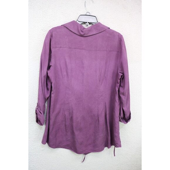 Soft Surroundings Purple Long Roll Tabbed Wrap Top-Size Medium - Picture 9 of 11